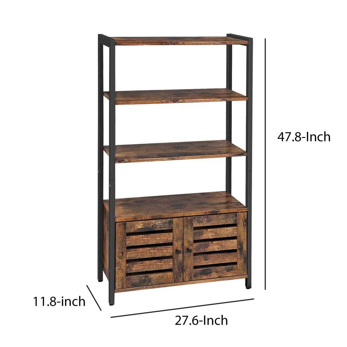 Wooden Storage Cabinet With 3 Open Shelves And 2 Doors, Brown And Black By Benzara | Cabinets |  Modishstore  - 5