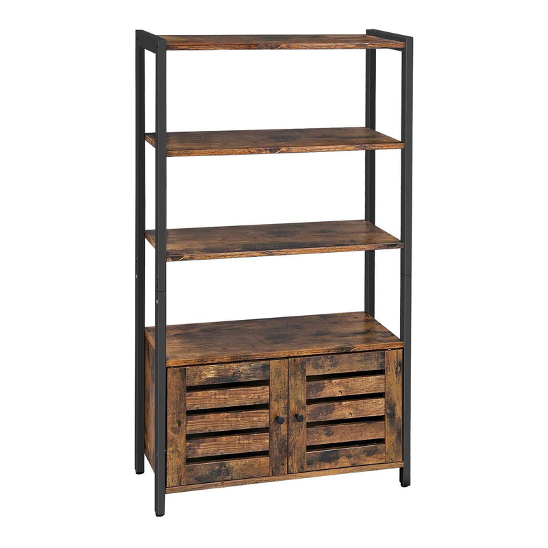 Wooden Storage Cabinet With 3 Open Shelves And 2 Doors, Brown And Black By Benzara | Cabinets |  Modishstore 