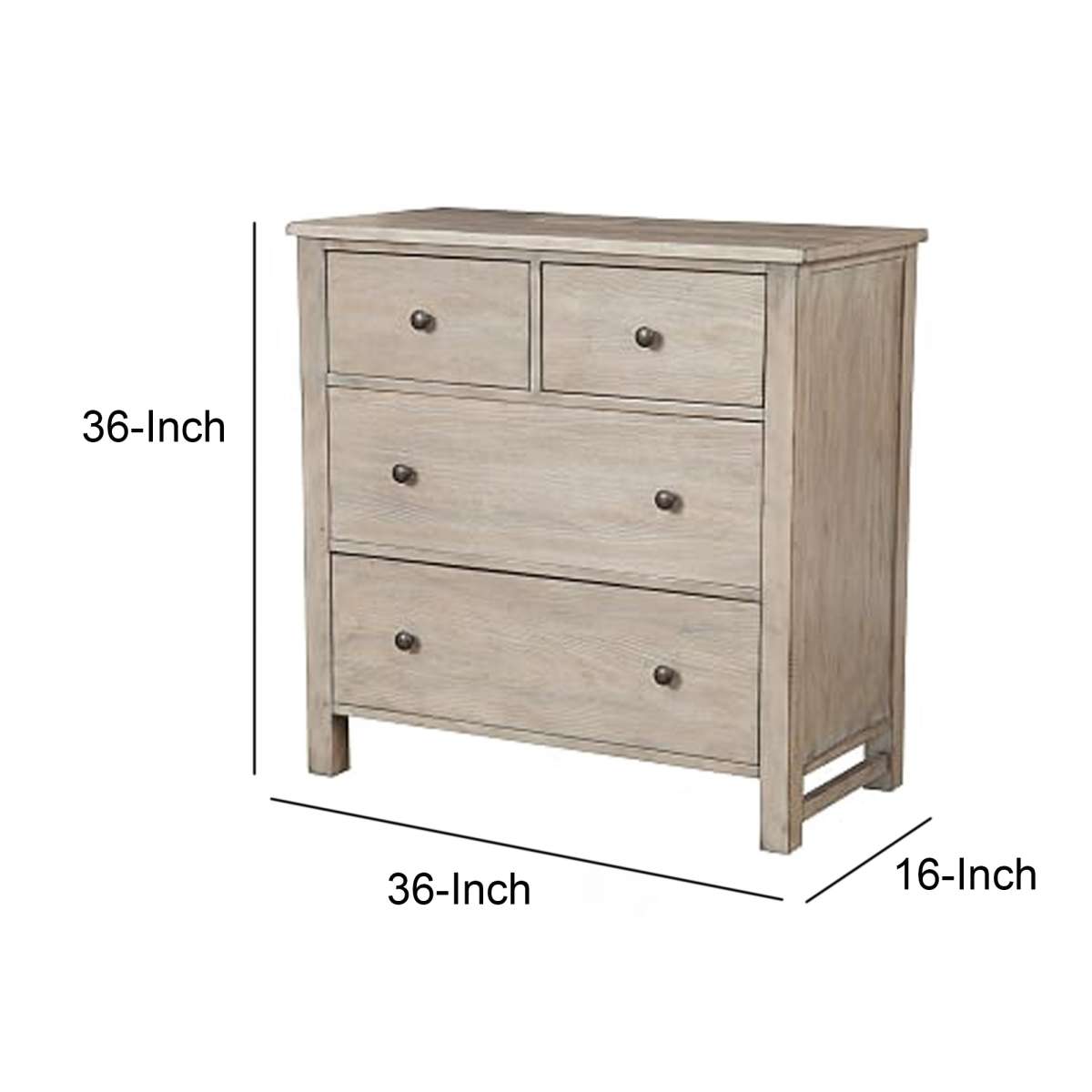 4 Drawer Transitional Style Chest With Wood Grain Details, Gray By Benzara | Drawers |  Modishstore  - 3