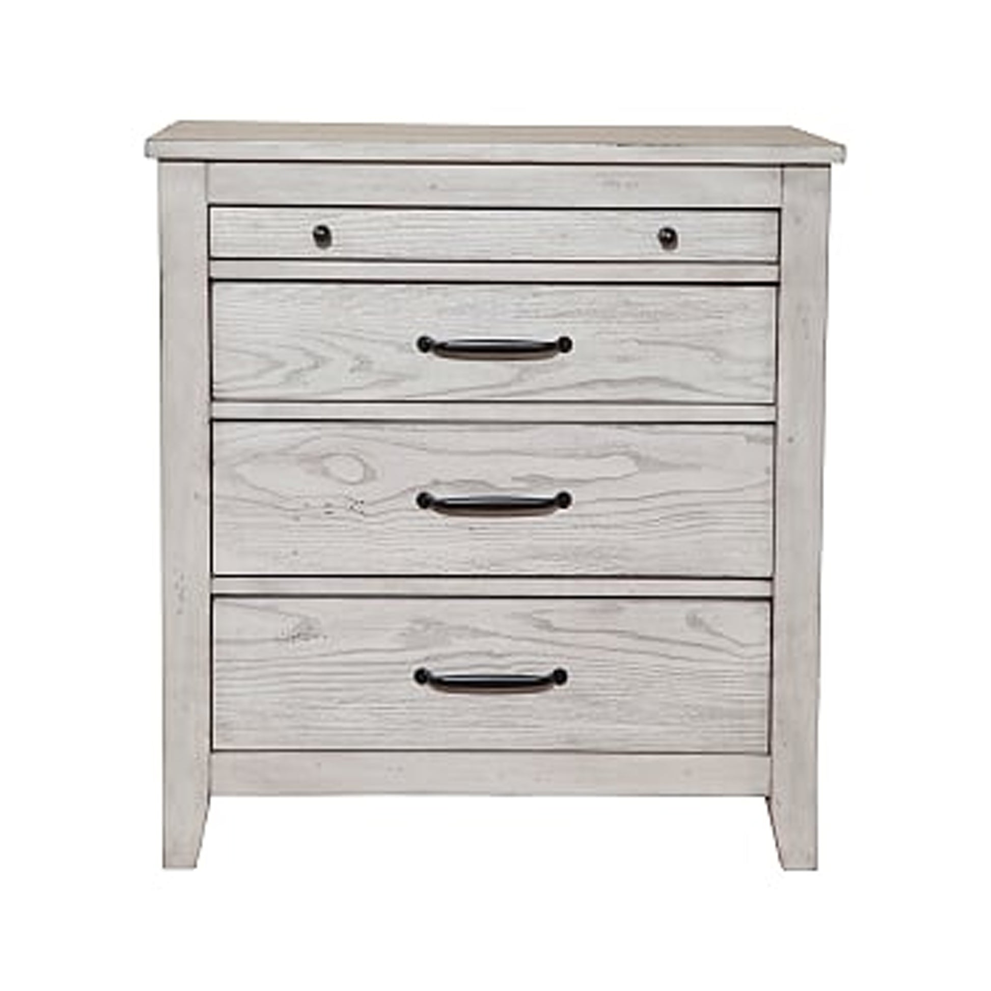 Transitional Style Three Drawer Nightstand With Pull Out Tray, Gray By Benzara | Nightstands | Modishstore