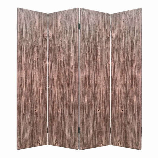 Textured And Bark Designed Wooden 4 Panel Room Divider , Natural Brown By Benzara | Room Divider |  Modishstore 