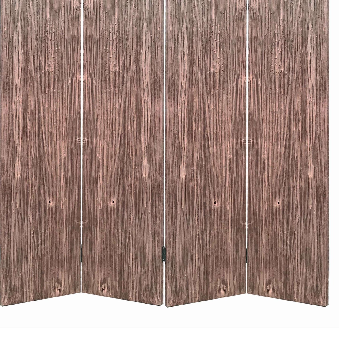 Textured And Bark Designed Wooden 4 Panel Room Divider , Natural Brown By Benzara | Room Divider |  Modishstore  - 3