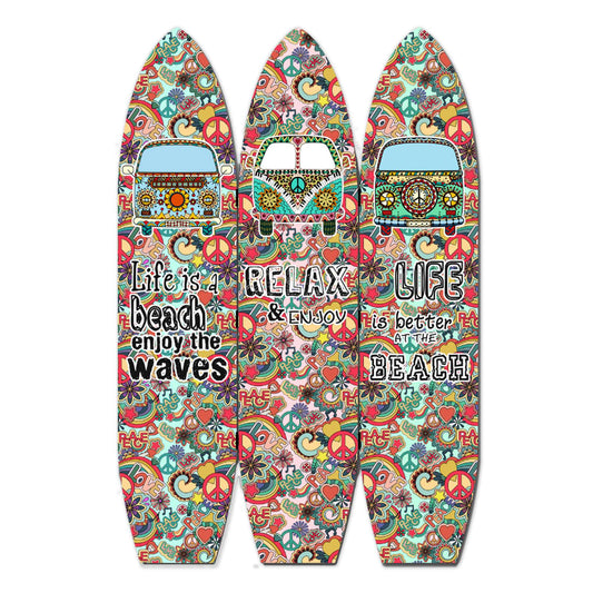 Beach Themed Surfboard Shaped 3 Panel Room Divider, Multicolor By Benzara | Room Divider |  Modishstore 
