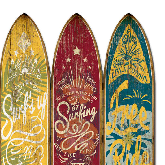 Beach Themed Surfboard Shaped 3 Panel Wooden Room Divider, Multicolor By Benzara | Room Divider |  Modishstore 