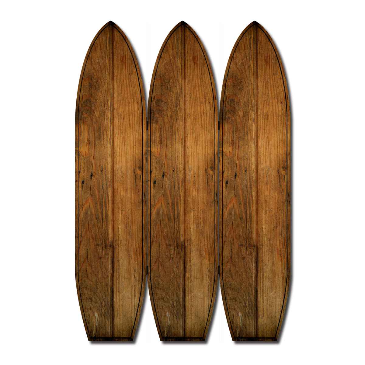 Plank Style Surfboard Shaped 3 Panel Wooden Room Divider, Brown By Benzara | Room Divider |  Modishstore 