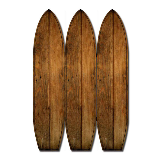 Plank Style Surfboard Shaped 3 Panel Wooden Room Divider, Brown By Benzara | Room Divider |  Modishstore 