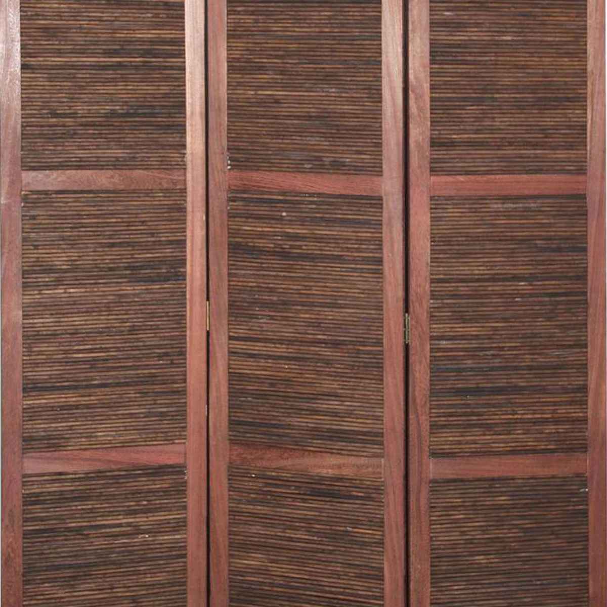 Wooden 3 Panel Room Divider With Horizontal Bamboo Stripes, Dark Brown By Benzara | Room Divider |  Modishstore  - 3
