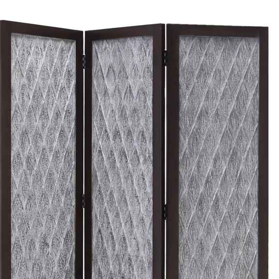 Wooden 3 Panel Room Divider With Textured Diamond Pattern, Gray And Black By Benzara | Room Divider |  Modishstore  - 5