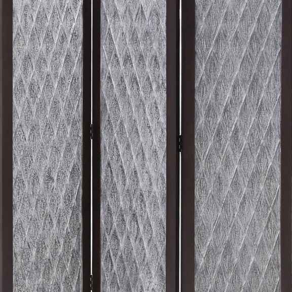 Wooden 3 Panel Room Divider With Textured Diamond Pattern, Gray And Black By Benzara | Room Divider |  Modishstore  - 4