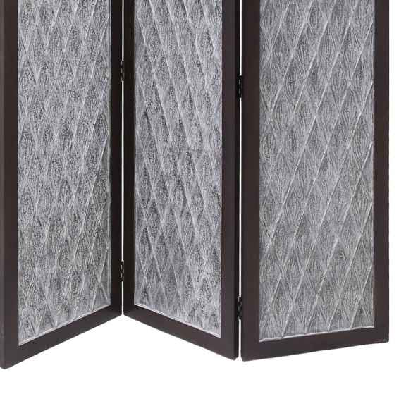 Wooden 3 Panel Room Divider With Textured Diamond Pattern, Gray And Black By Benzara | Room Divider |  Modishstore  - 3