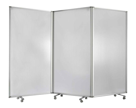 Accordion Style Plastic Inserts 3 Panel Room Divider With Casters, Gray By Benzara | Room Divider |  Modishstore 