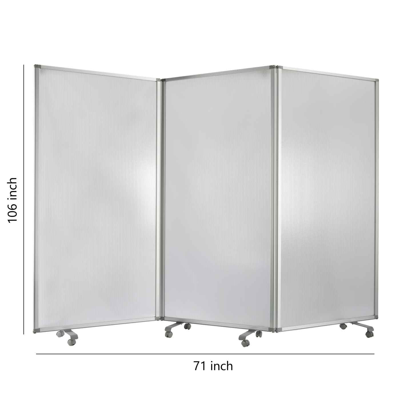 Accordion Style Plastic Inserts 3 Panel Room Divider With Casters, Gray By Benzara | Room Divider |  Modishstore  - 2
