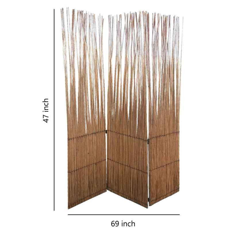 Traditional Style 3 Panel Wooden Willow Branch Room Divider, Brown By Benzara | Room Divider |  Modishstore  - 2