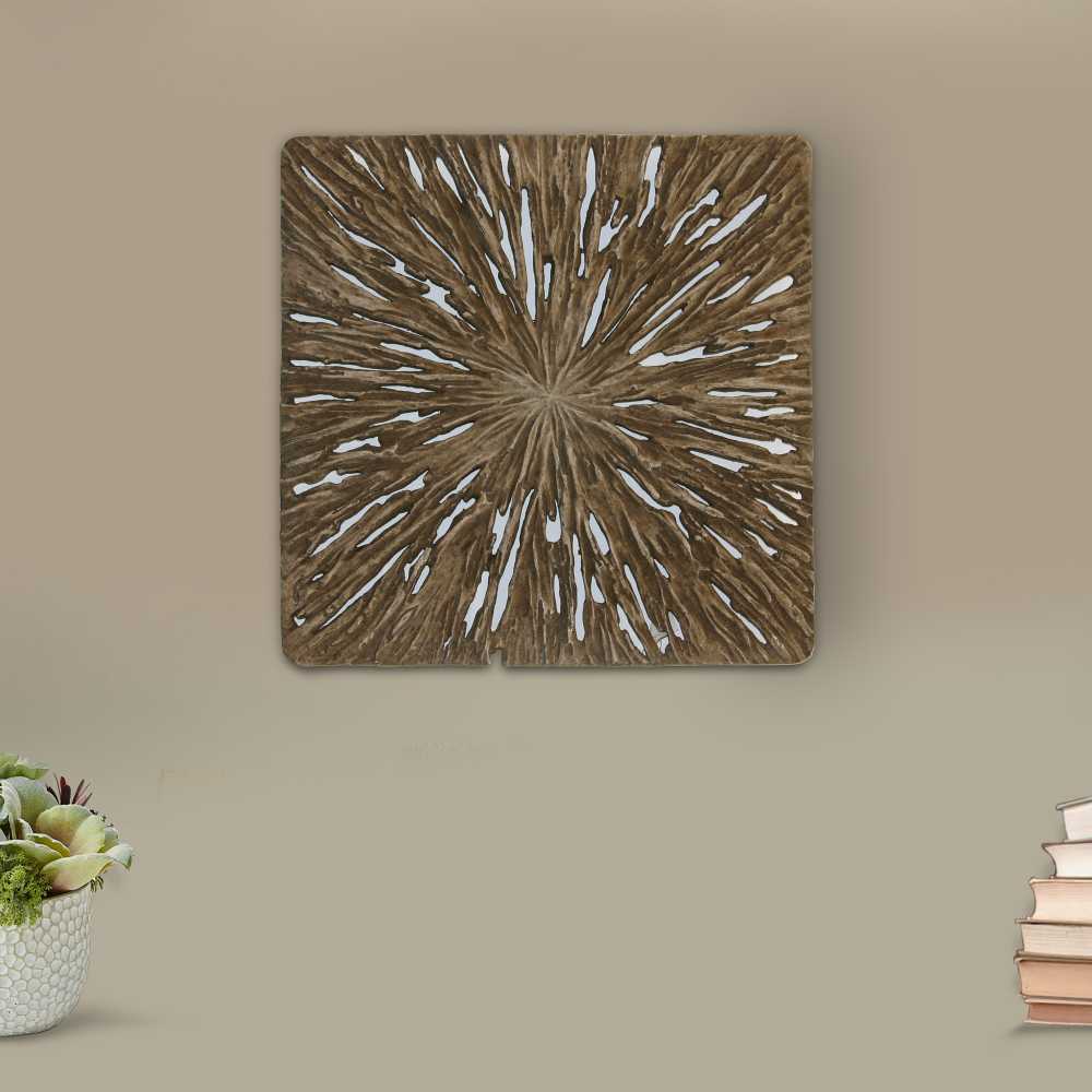 Square Rotten Wood Sandstone Wall Decor With Cut Out, Medium, Oak Brown By Benzara | Wall Decor |  Modishstore 