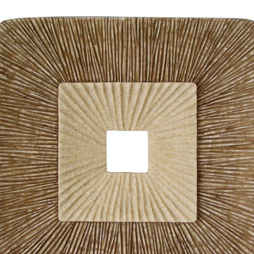 Square Sandstone Wall Decor With Ribbed Details, Small, Brown And Beige By Benzara | Wall Decor |  Modishstore  - 5