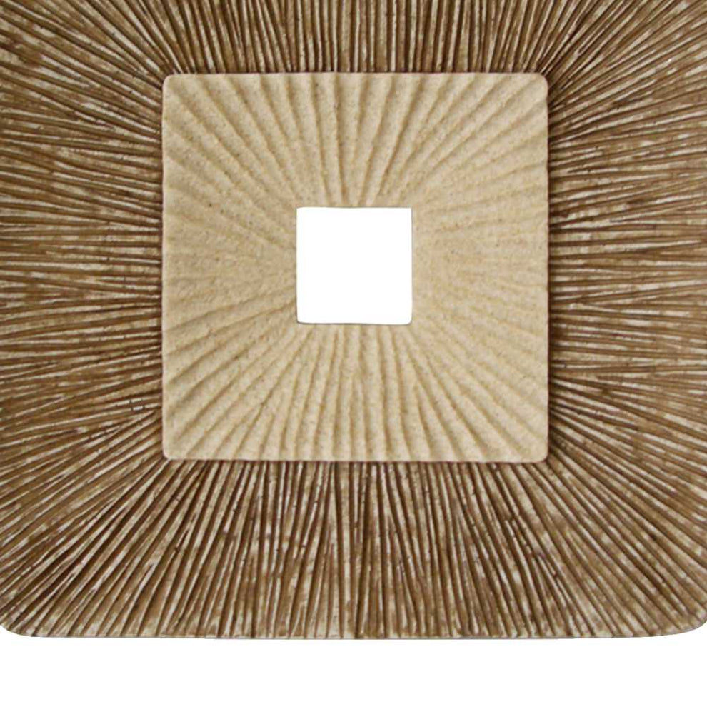 Square Sandstone Wall Decor With Ribbed Details, Small, Brown And Beige By Benzara | Wall Decor |  Modishstore  - 3