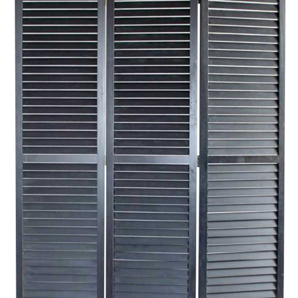 Transitional Wooden Screen With 3 Panels And Shutter Design, Black By Benzara | Room Divider |  Modishstore  - 4