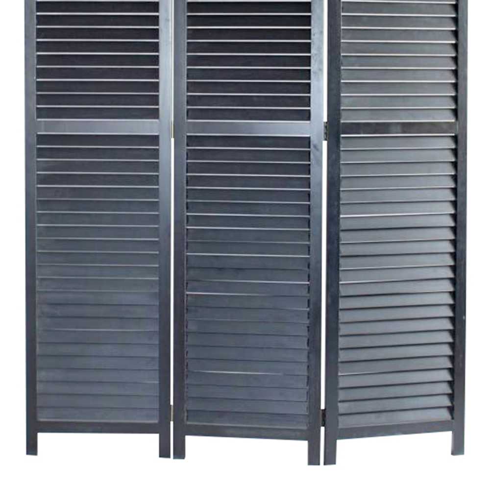 Transitional Wooden Screen With 3 Panels And Shutter Design, Black By Benzara | Room Divider |  Modishstore  - 2