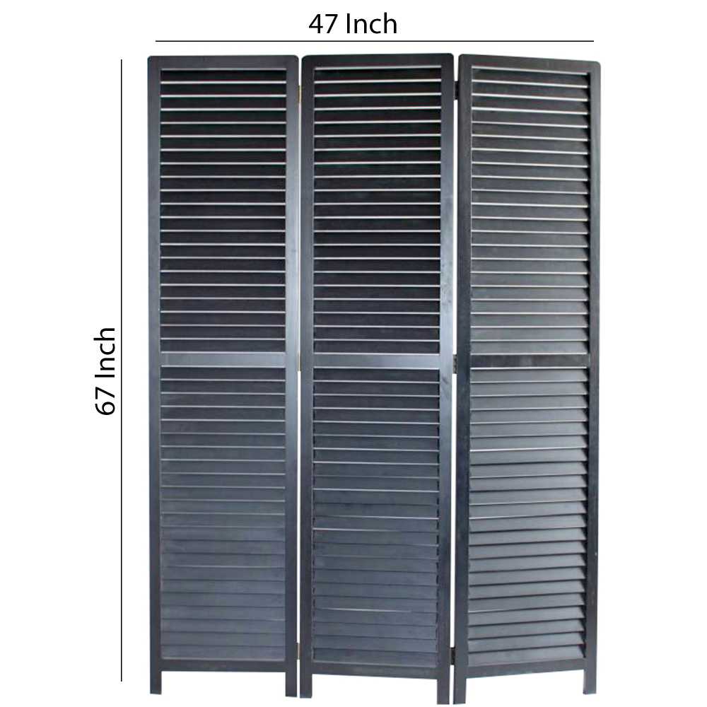 Transitional Wooden Screen With 3 Panels And Shutter Design, Black By Benzara | Room Divider |  Modishstore  - 3