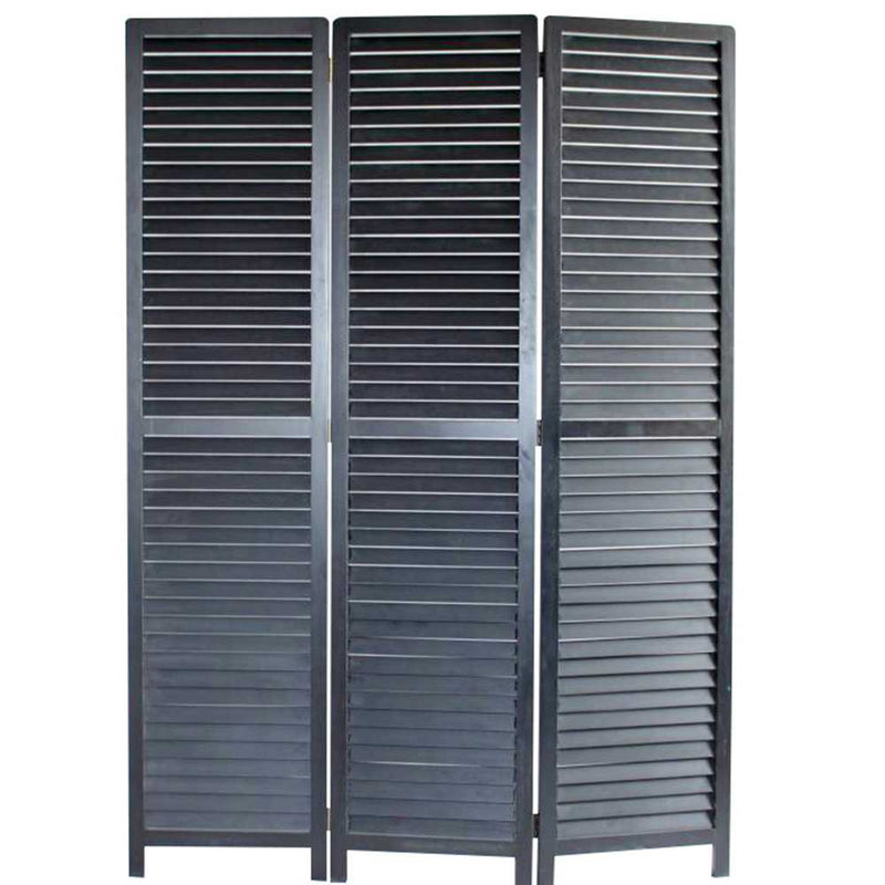 Transitional Wooden Screen With 3 Panels And Shutter Design, Black By Benzara | Room Divider |  Modishstore 