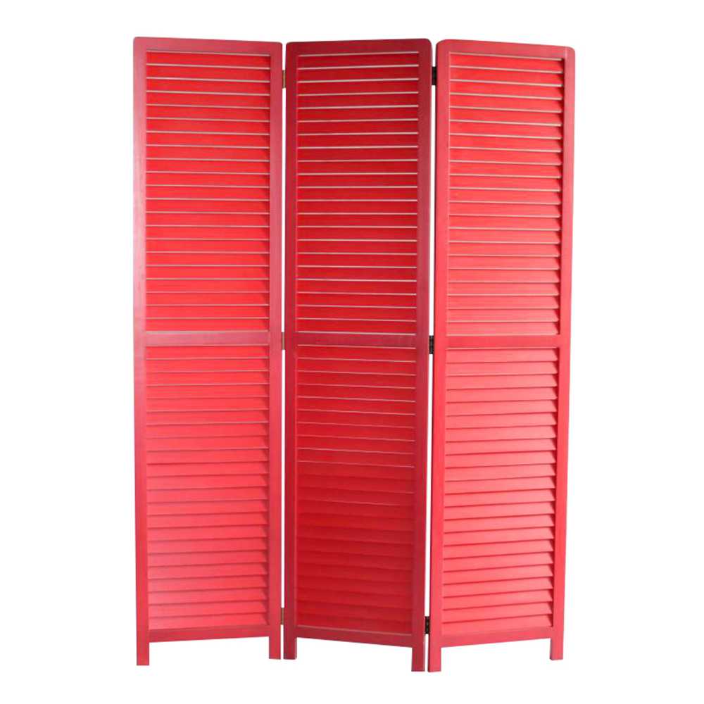 Transitional Wooden Screen With 3 Panels And Shutter Design, Red By Benzara | Room Divider |  Modishstore 