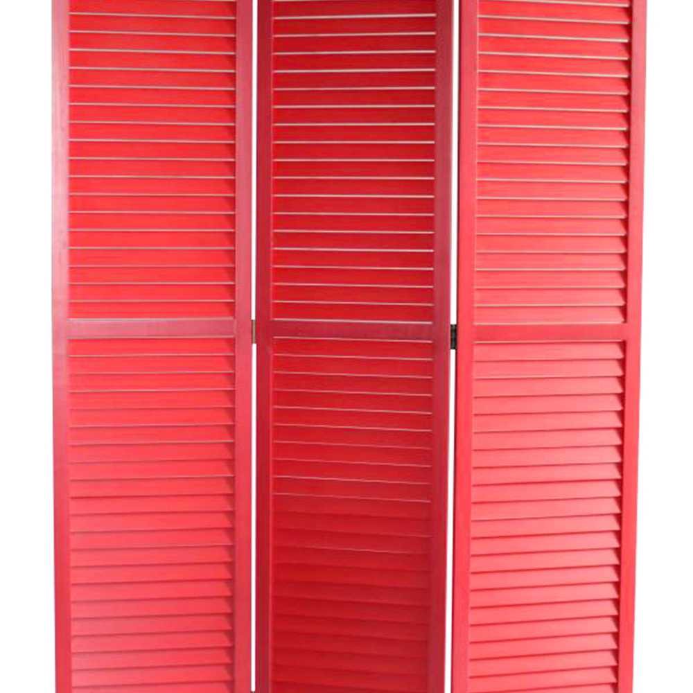 Transitional Wooden Screen With 3 Panels And Shutter Design, Red By Benzara | Room Divider |  Modishstore  - 3