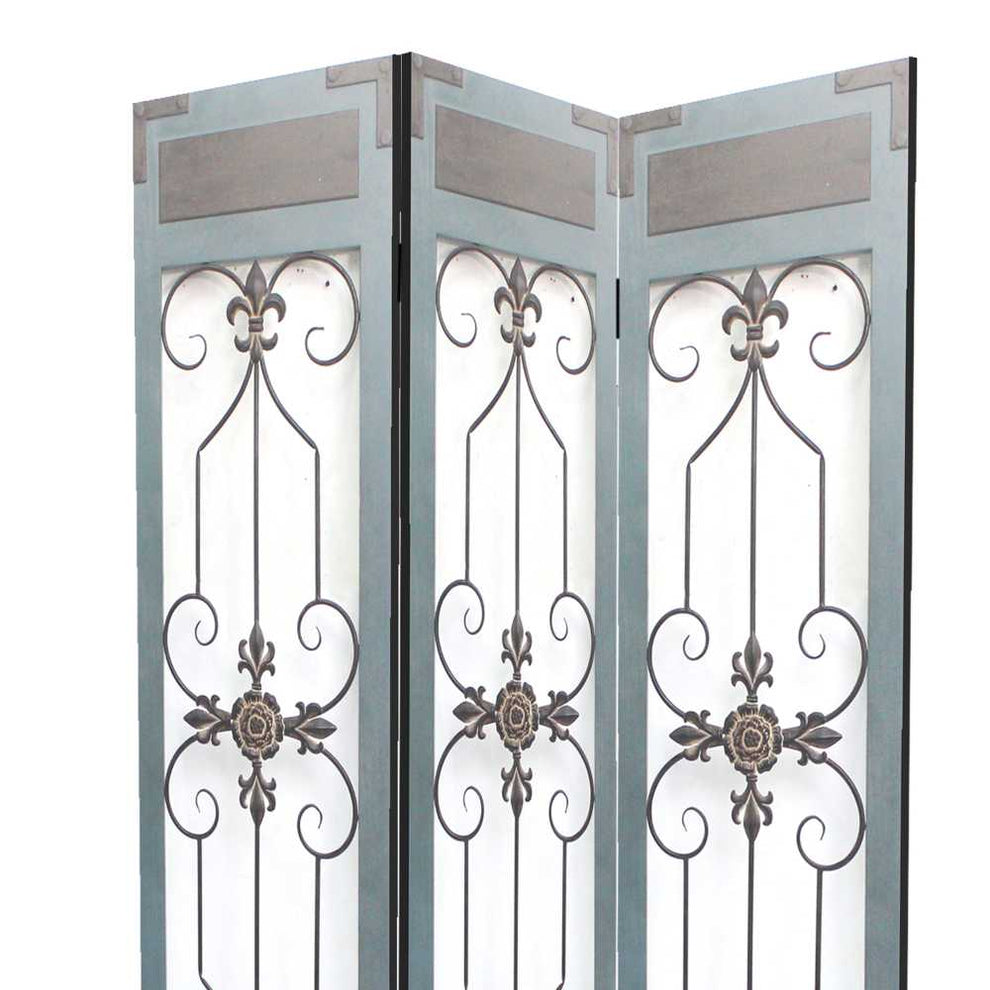 Transitional 3 Panel Screen With Iron Motif Panels, Gray By Benzara | Room Divider |  Modishstore  - 4