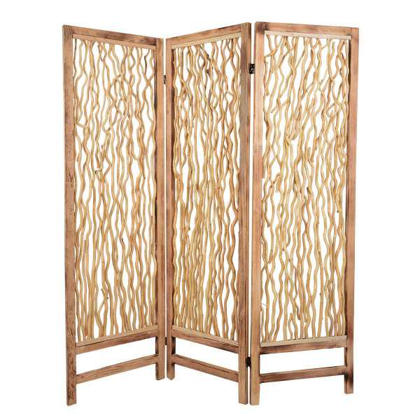 Contemporary 3 Panel Wood Screen With Vertical Branch Design, Brown By Benzara | Room Divider |  Modishstore 