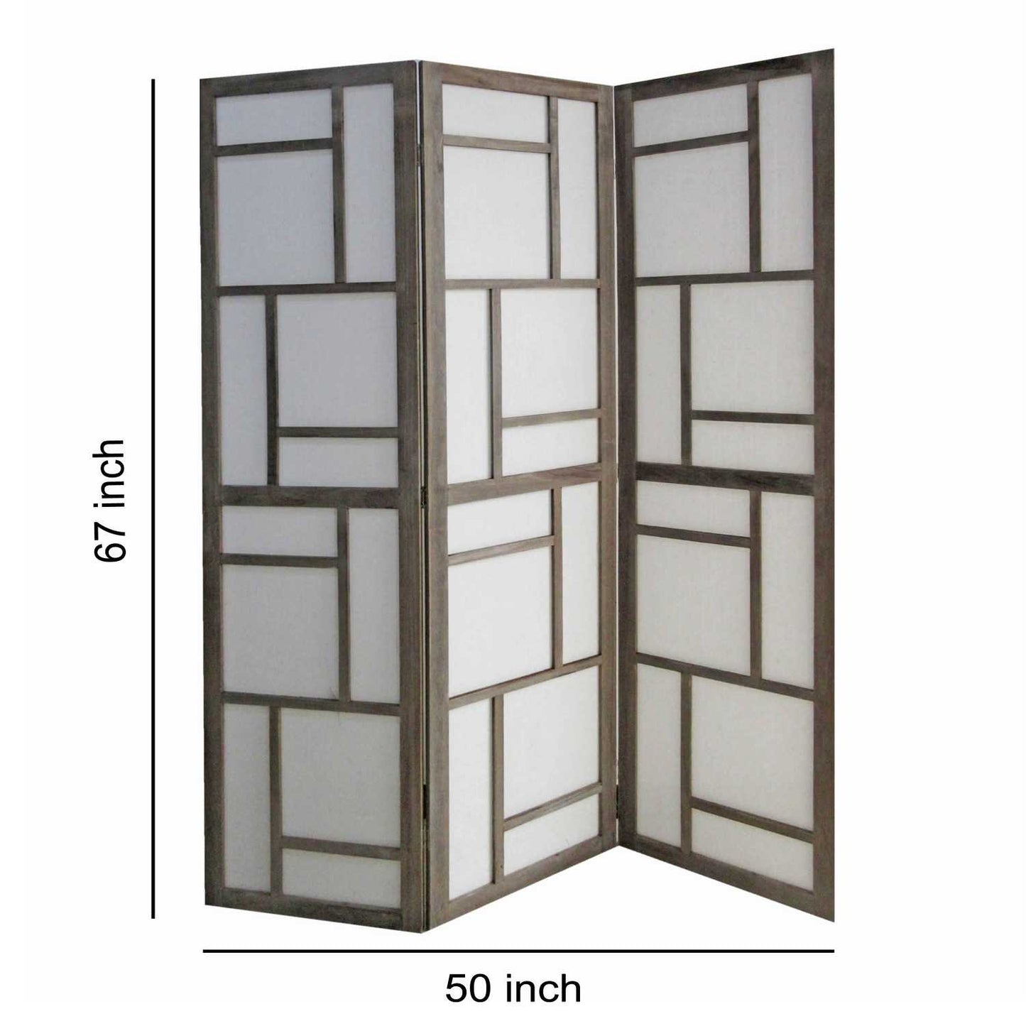 Contemporary 3 Panel Wooden Screen With Geometrical Designs, Gray By Benzara | Room Divider |  Modishstore  - 3