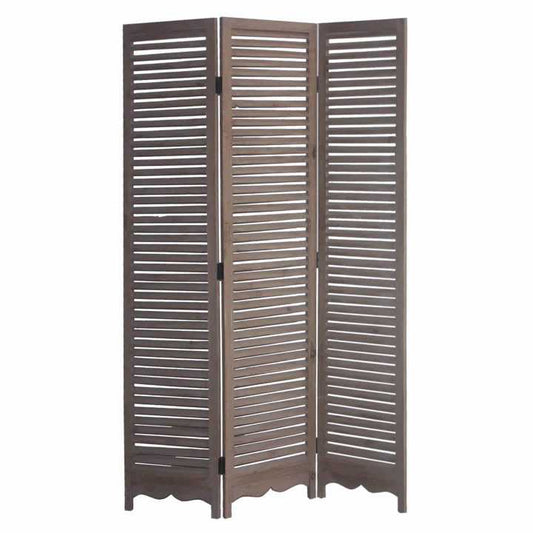 Minimal Wooden Screen With 3 Panels And Shutter Design, Brown By Benzara | Room Divider |  Modishstore 