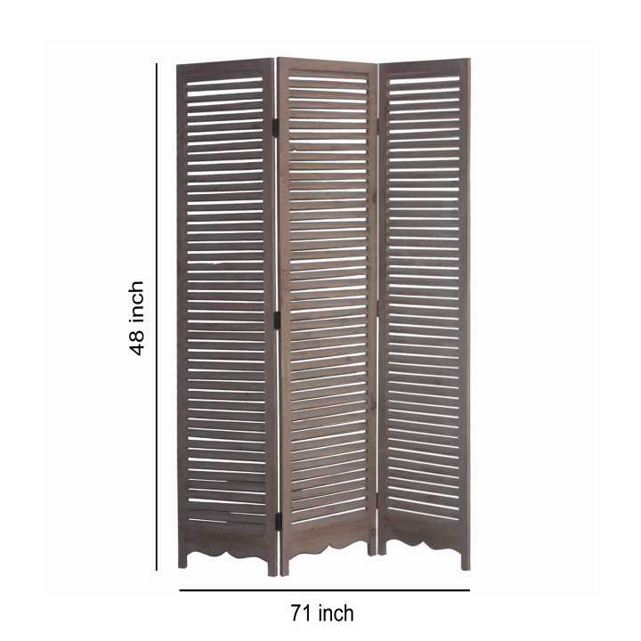 Minimal Wooden Screen With 3 Panels And Shutter Design, Brown By Benzara | Room Divider |  Modishstore  - 5