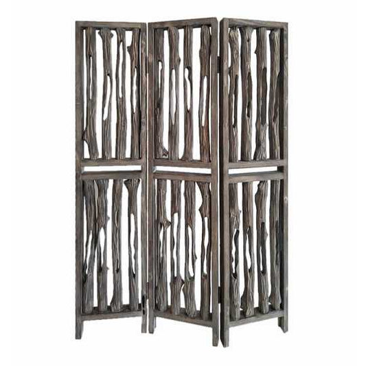 Contemporary 3 Panel Wooden Screen With Log Design, Brown By Benzara | Room Divider |  Modishstore 