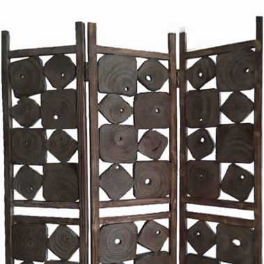 Contemporary 3 Panel Wooden Screen With Square Log Cut Inset, Brown By Benzara | Room Divider |  Modishstore  - 2