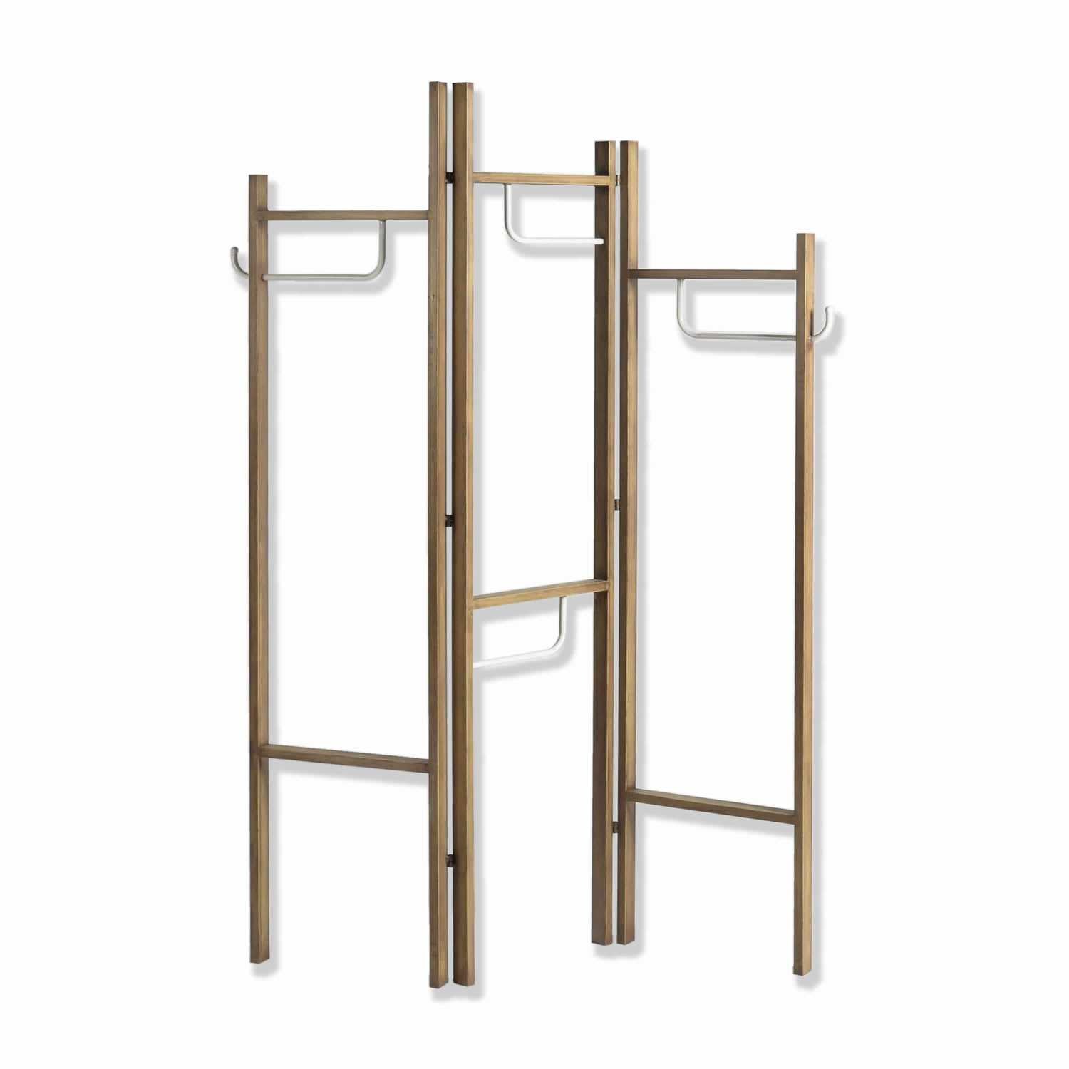 Modern Style 3 Panel Metal Screen With Hooks And Rod Hangings, Brown By Benzara | Room Divider |  Modishstore 