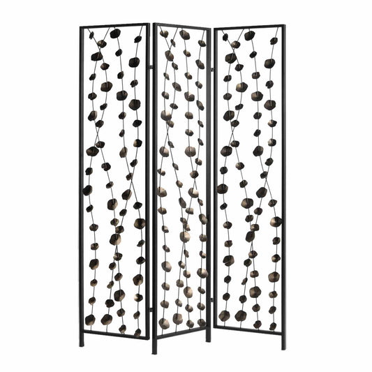 Transitional 3 Panel Metal Screen With Intricate Flower Design, Black By Benzara | Room Divider |  Modishstore 