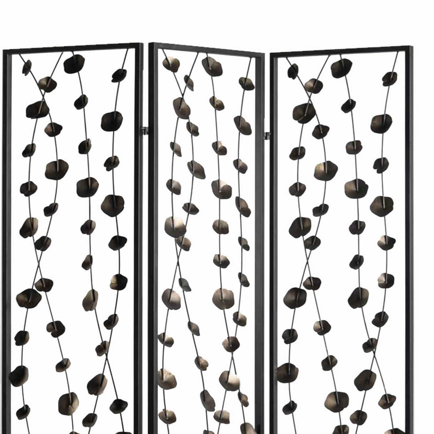 Transitional 3 Panel Metal Screen With Intricate Flower Design, Black By Benzara | Room Divider |  Modishstore  - 2