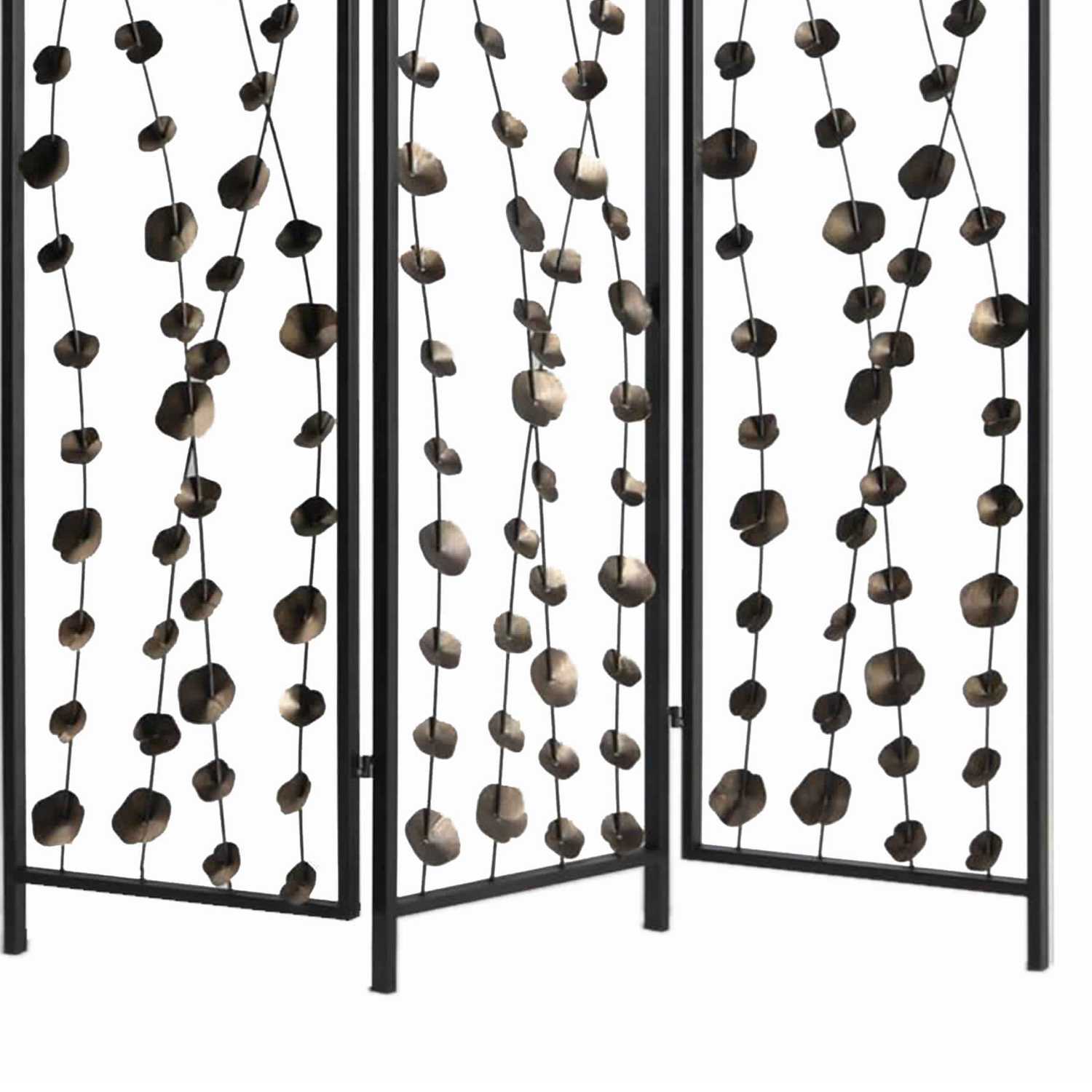 Transitional 3 Panel Metal Screen With Intricate Flower Design, Black By Benzara | Room Divider |  Modishstore  - 4