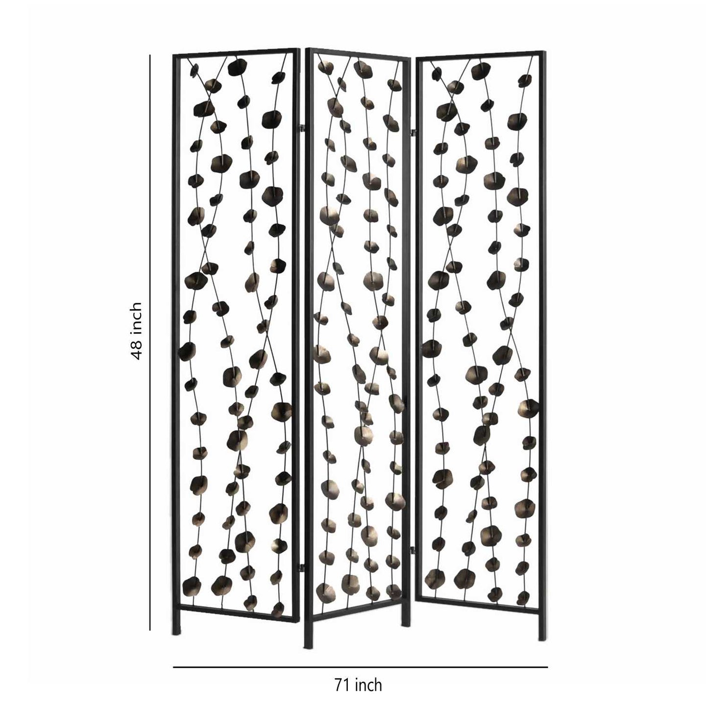Transitional 3 Panel Metal Screen With Intricate Flower Design, Black By Benzara | Room Divider |  Modishstore  - 5