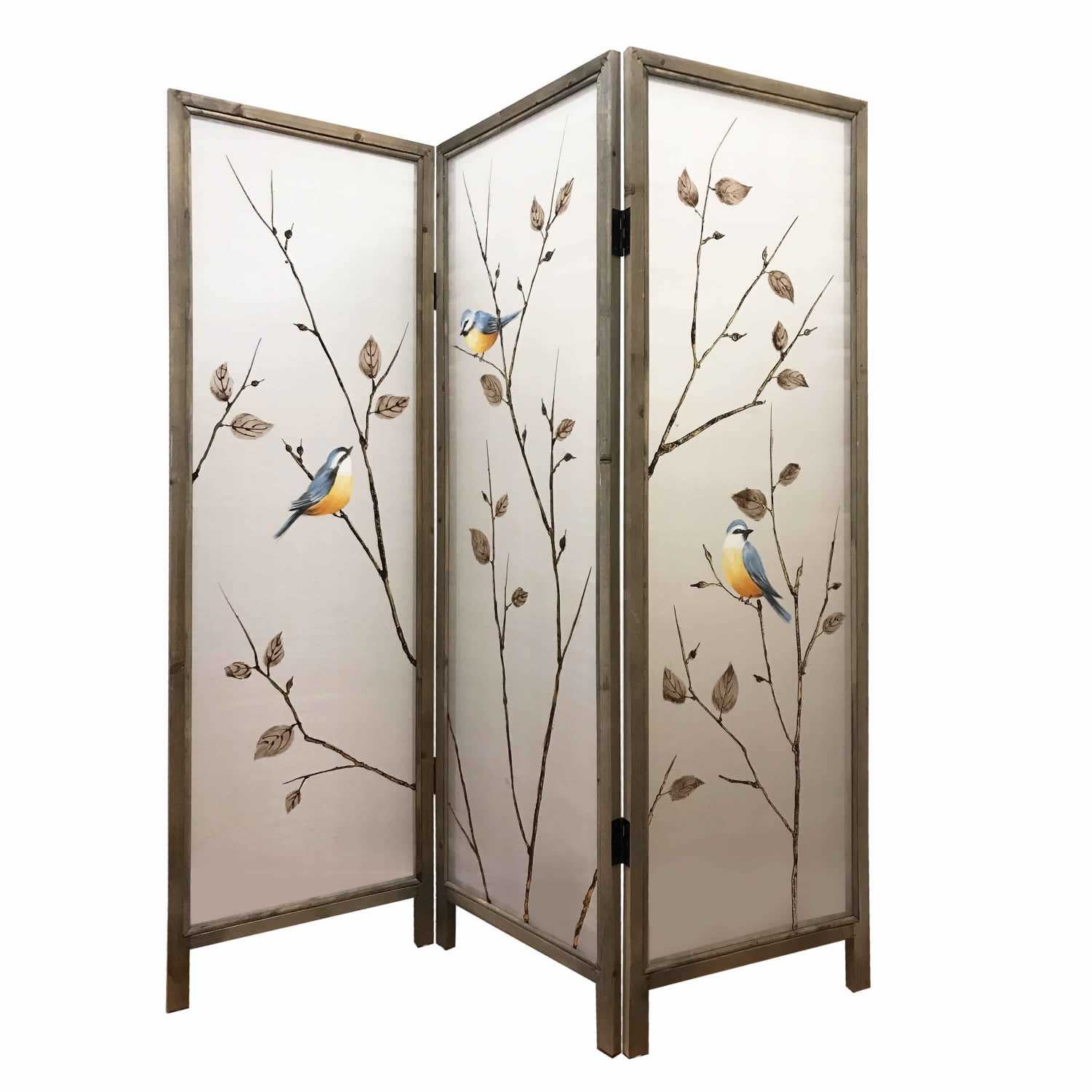 Art Styled 3 Panel Wooden Screen With Hand Painted Fabric Design, Beige By Benzara | Room Divider |  Modishstore  - 2