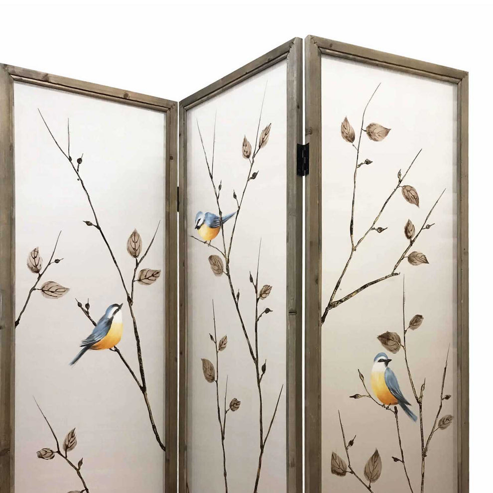 Art Styled 3 Panel Wooden Screen With Hand Painted Fabric Design, Beige By Benzara | Room Divider |  Modishstore  - 5
