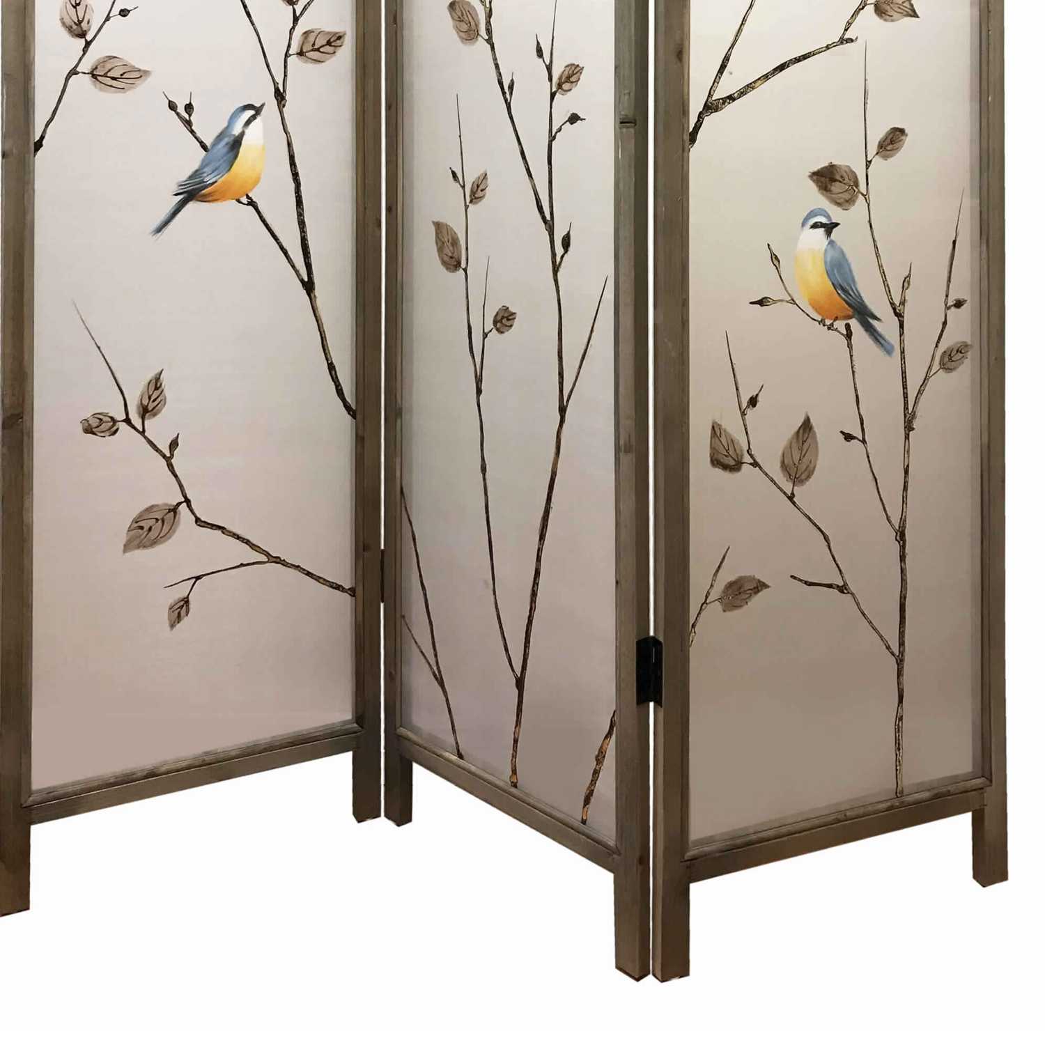 Art Styled 3 Panel Wooden Screen With Hand Painted Fabric Design, Beige By Benzara | Room Divider |  Modishstore  - 3