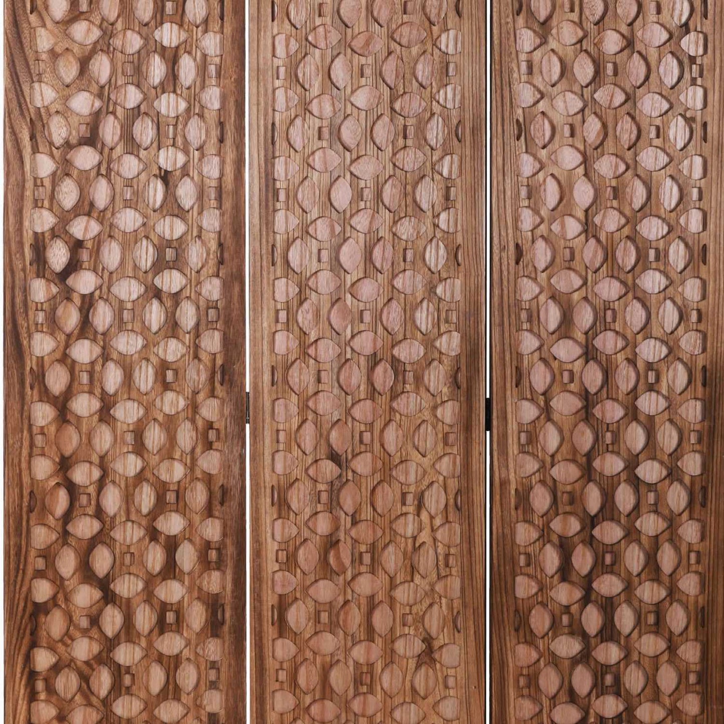 3 Panel Transitional Wooden Screen With Leaf Like Carvings, Brown By Benzara | Room Divider |  Modishstore  - 5
