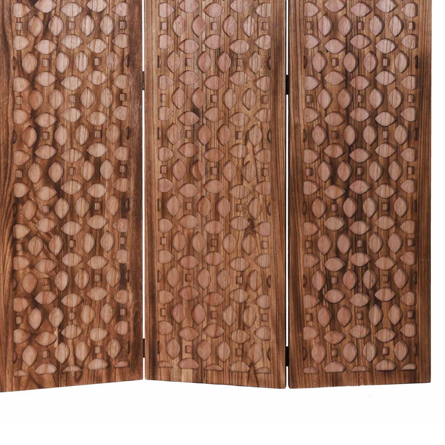 3 Panel Transitional Wooden Screen With Leaf Like Carvings, Brown By Benzara | Room Divider |  Modishstore  - 3