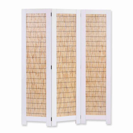 Transitional 3 Panel Wooden Screen With Wicker Paneling, White And Brown By Benzara | Room Divider |  Modishstore 