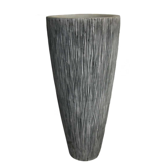 Hand Made Conical Ribbed Flower Vase Sandstone Planter, White By Benzara | Vases |  Modishstore 