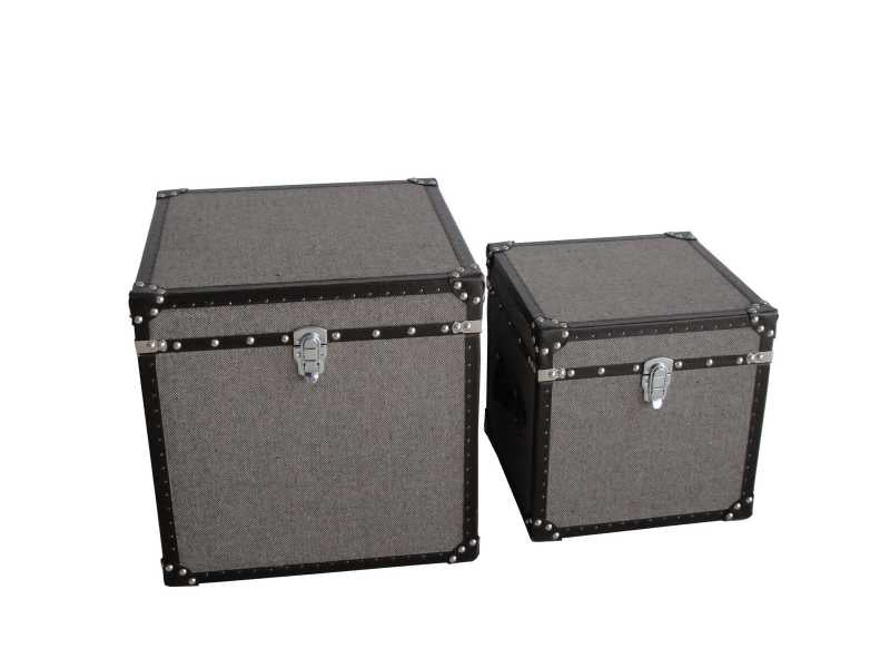 Fabric Upholstered Square Trunk With Nailhead Details, Gray, Set Of 2 By Benzara | Decorative Boxes |  Modishstore 
