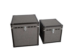 Fabric Upholstered Square Trunk With Nailhead Details, Gray, Set Of 2 By Benzara