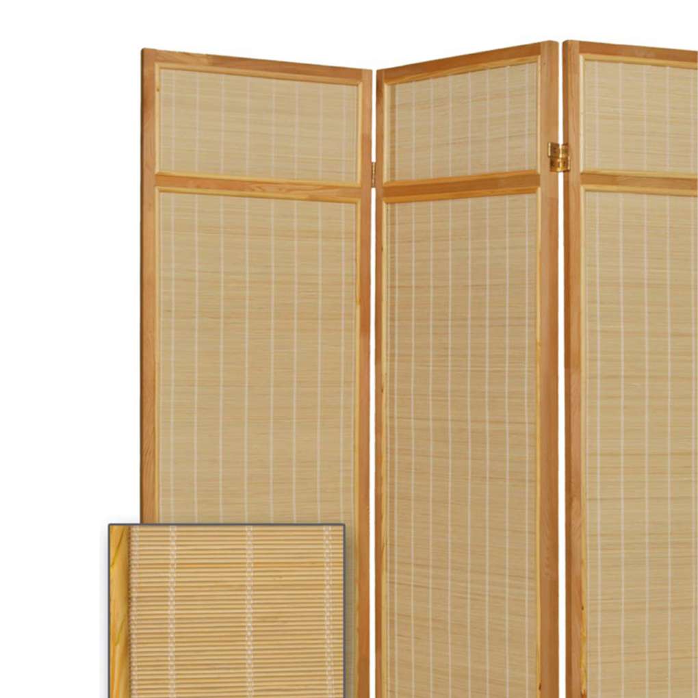 Wooden Frame 3 Panel Foldable Screen With Bamboo Straw Details, Brown By Benzara | Room Divider |  Modishstore  - 4