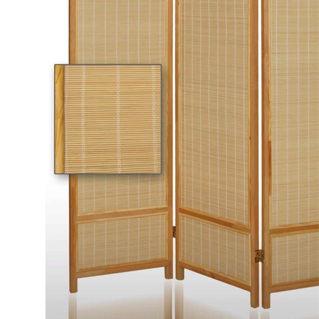 Wooden Frame 3 Panel Foldable Screen With Bamboo Straw Details, Brown By Benzara | Room Divider |  Modishstore  - 5