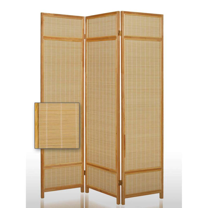 Wooden Frame 3 Panel Foldable Screen With Bamboo Straw Details, Brown By Benzara | Room Divider |  Modishstore 